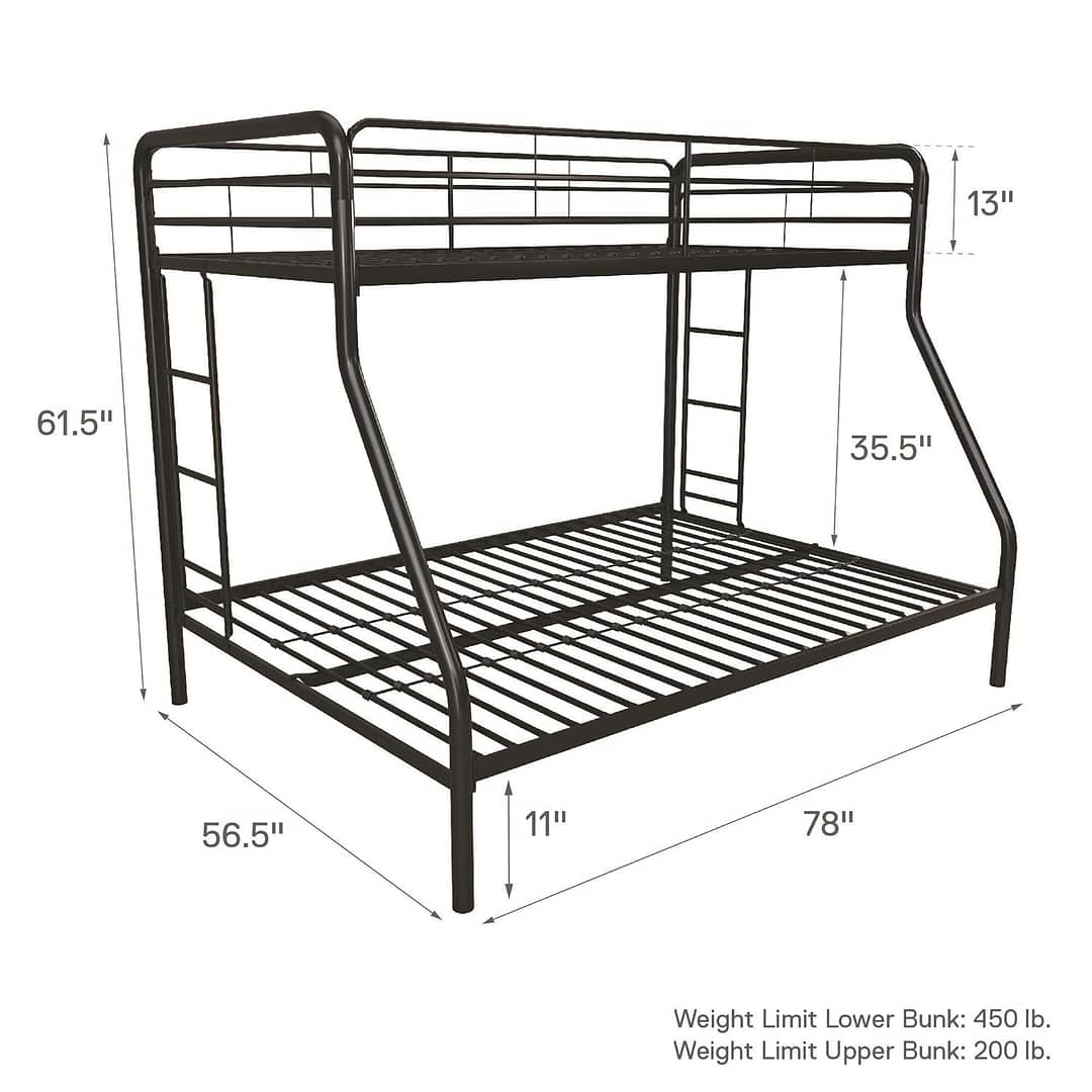 Dhp twin-over-full bunk bed with metal frame and ladder, space-saving design, black  size