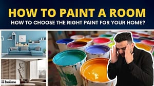 A multi-panel image showing paint cans, a painted room, and inspiring interiors, illustrating a guide on how to paint a room and choose the right paint.