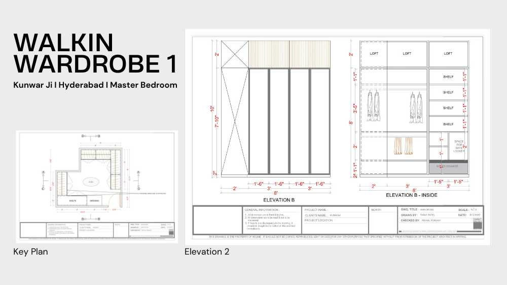 Closet
Walkin wardrobe 1
Kunwar Ji I Hyderabad I Master Bedroom
elevation 2